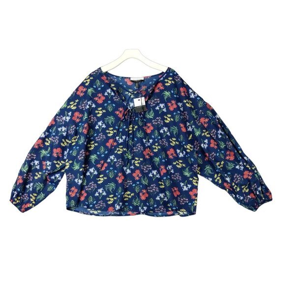 NWT ELOQUII Womens Elements Top Plus SZ 22 Balloon‎ Long Sleeve Ties Floral Blue - Picture 1 of 12